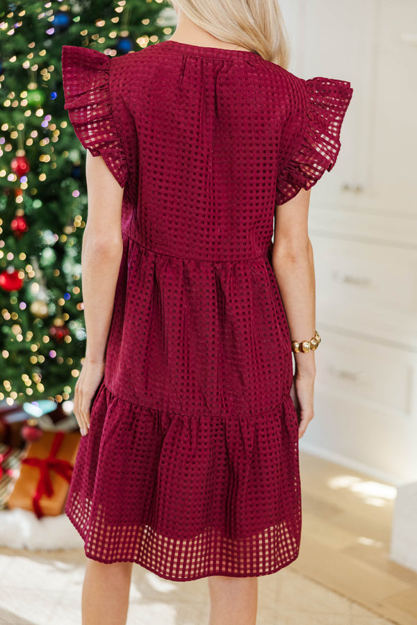 NURSING COLLECTION: At This Time Burgundy Textured Babydoll Dress