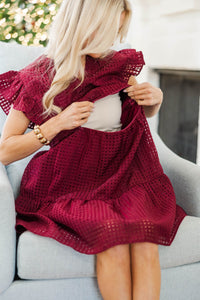 NURSING COLLECTION: At This Time Burgundy Textured Babydoll Dress