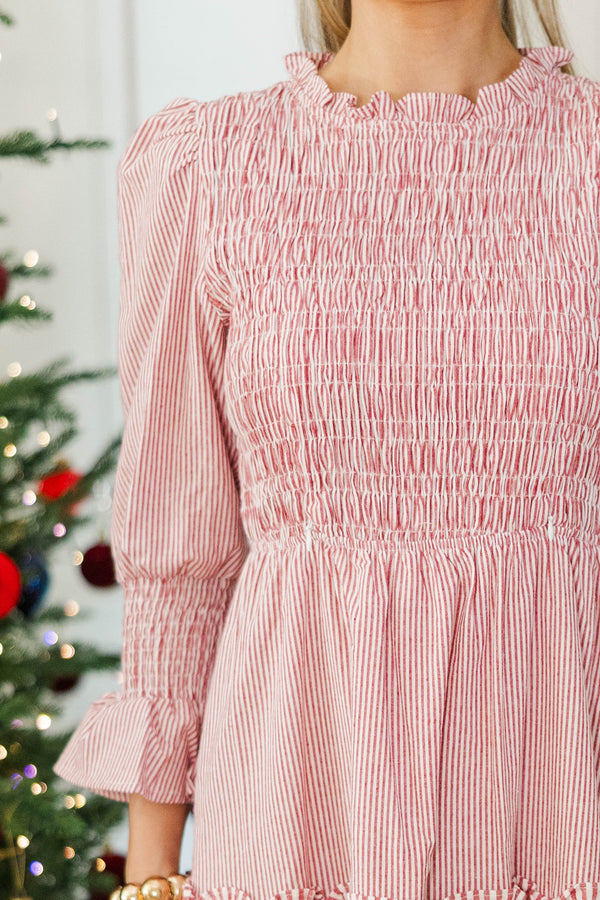 NURSING COLLECTION: Back To You Red Striped Midi Dress