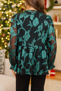 NURSING COLLECTION: Making Moves Emerald Floral Ruffled Blouse
