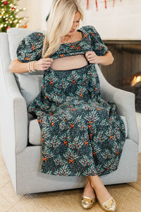 NURSING COLLECTION: Answer The Call Navy Holly Print Midi Dress