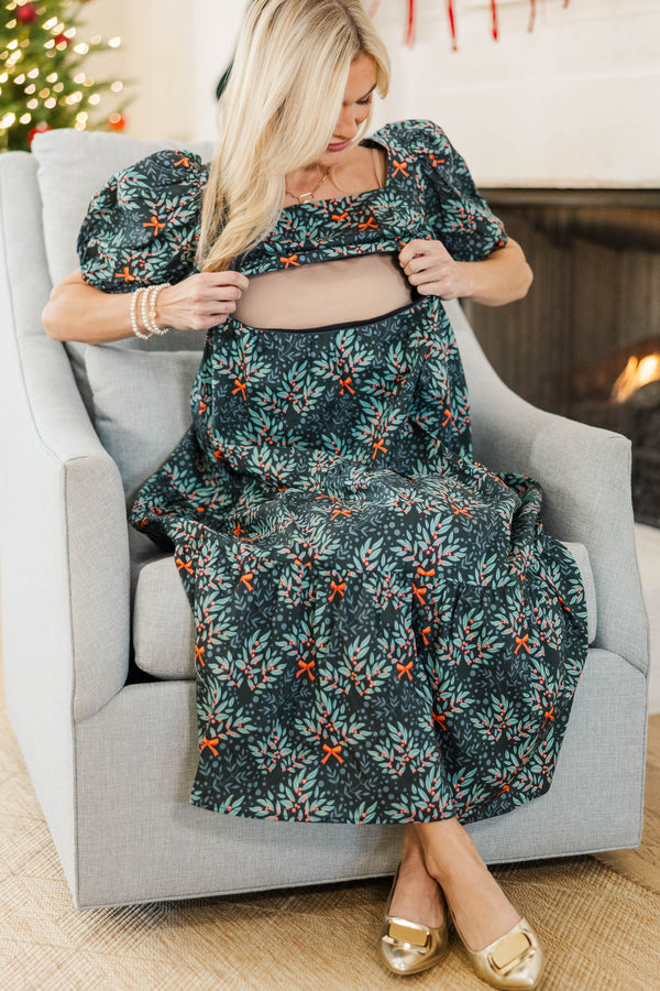 NURSING COLLECTION: Answer The Call Navy Holly Print Midi Dress