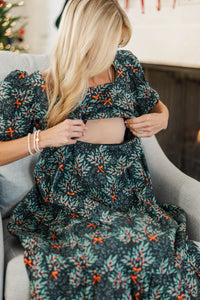 NURSING COLLECTION: Answer The Call Navy Holly Print Midi Dress