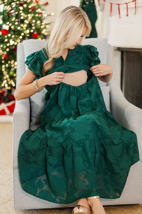 NURSING COLLECTION: Right Time Emerald Textured Midi Dress