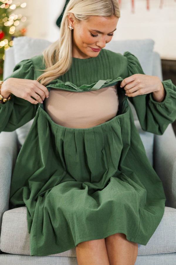 NURSING COLLECTION: The Gathered Moment Emerald Babydoll Dress
