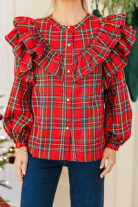 NURSING COLLECTION: It's All Possible Red Tartan Plaid Button Down Blouse
