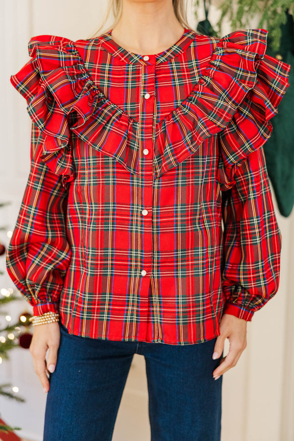 NURSING COLLECTION: It's All Possible Red Tartan Plaid Button Down Blouse