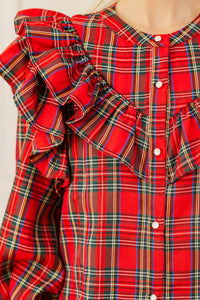 NURSING COLLECTION: It's All Possible Red Tartan Plaid Button Down Blouse