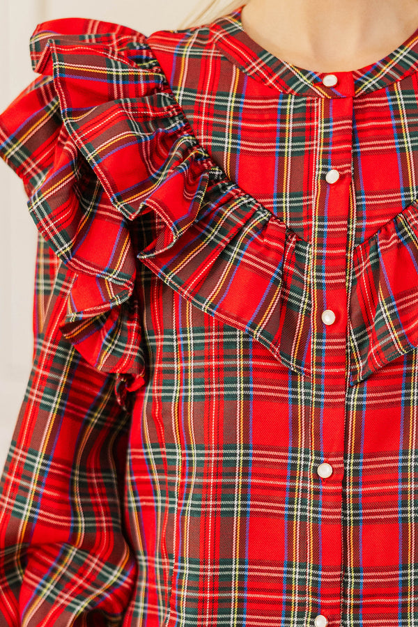 NURSING COLLECTION: It's All Possible Red Tartan Plaid Button Down Blouse
