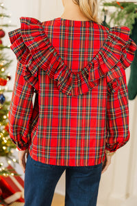 NURSING COLLECTION: It's All Possible Red Tartan Plaid Button Down Blouse