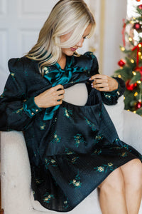 NURSING COLLECTION: Never Too Late Green Floral Brocade Dress