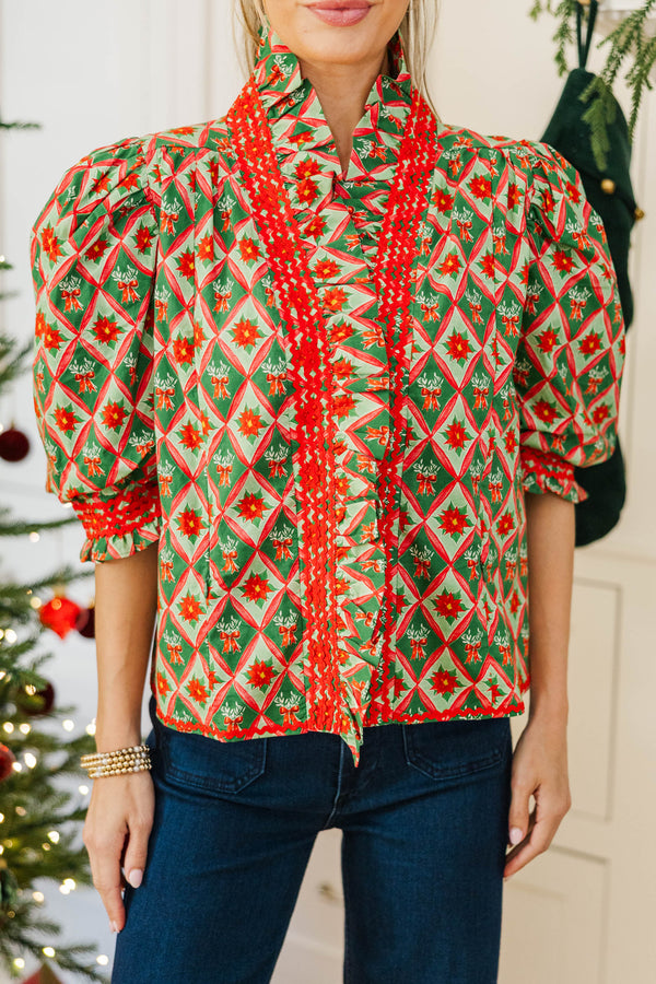 NURSING COLLECTION: Out For The Day Green Bow Medallion Blouse