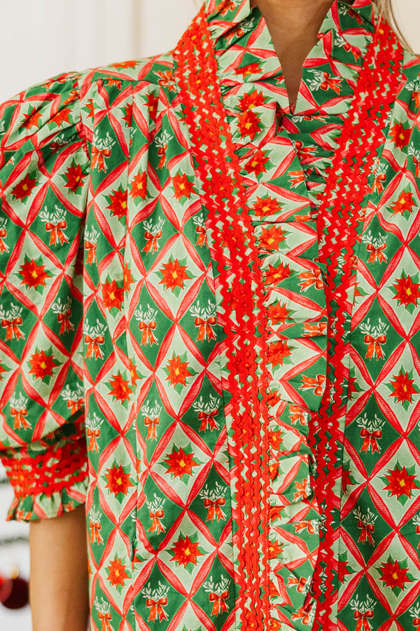 NURSING COLLECTION: Out For The Day Green Bow Medallion Blouse