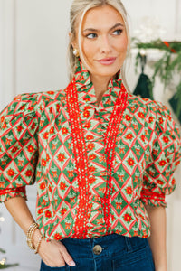 NURSING COLLECTION: Out For The Day Green Bow Medallion Blouse