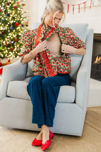 NURSING COLLECTION: Out For The Day Green Bow Medallion Blouse