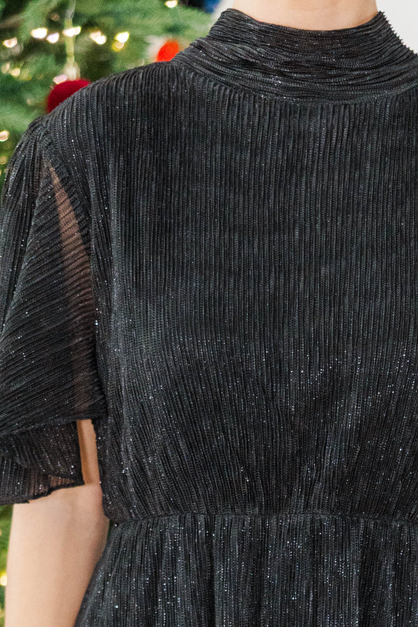 NURSING COLLECTION: Doing My Thing Black Shimmer Midi Dress