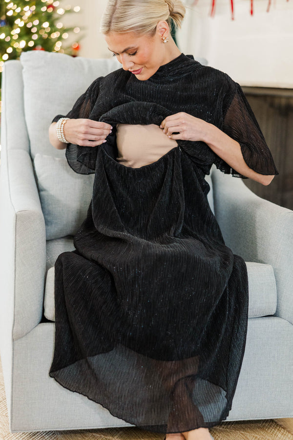 NURSING COLLECTION: Doing My Thing Black Shimmer Midi Dress