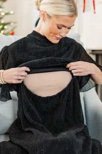 NURSING COLLECTION: Doing My Thing Black Shimmer Midi Dress