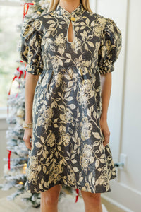 NURSING COLLECTION: Made To Stay Gold Brocade Mini Dress