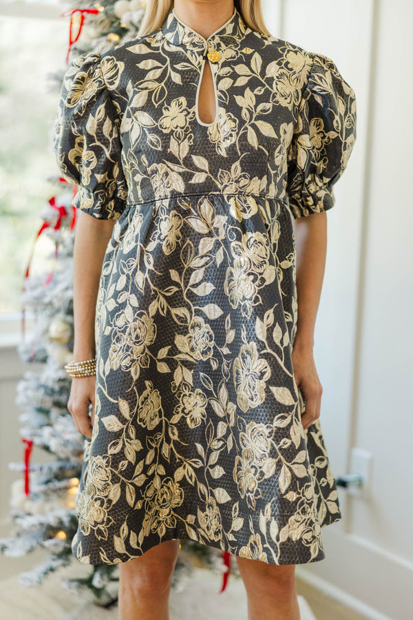 NURSING COLLECTION: Made To Stay Gold Brocade Mini Dress