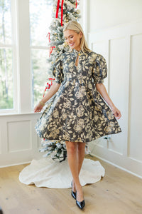 NURSING COLLECTION: Made To Stay Gold Brocade Mini Dress