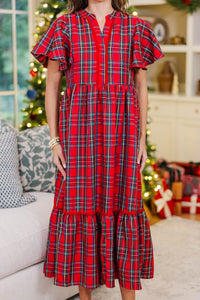 NURSING COLLECTION: Delicate Daze Red Plaid Midi Dress