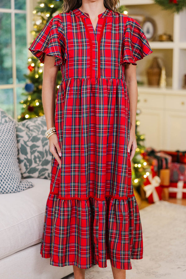 NURSING COLLECTION: Delicate Daze Red Plaid Midi Dress