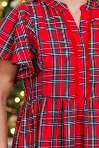 NURSING COLLECTION: Delicate Daze Red Plaid Midi Dress