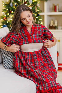 NURSING COLLECTION: Delicate Daze Red Plaid Midi Dress