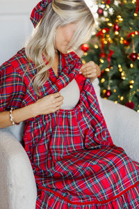 NURSING COLLECTION: Delicate Daze Red Plaid Midi Dress