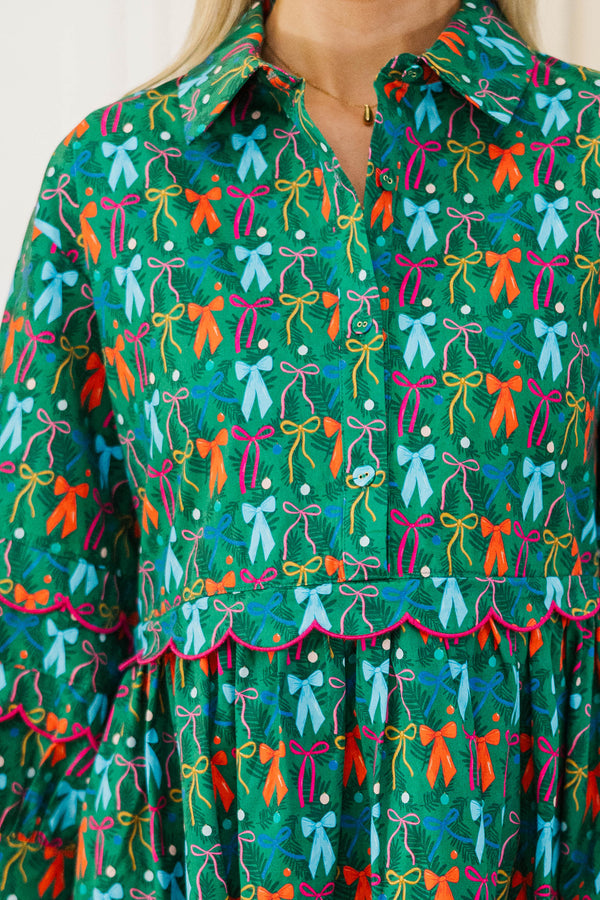 NURSING COLLECTION: Let's Be Jolly Green Bow Print Dress