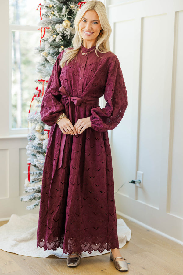 NURSING COLLECTION: Sweet Harmony Burgundy Eyelet Dress
