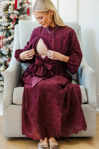 NURSING COLLECTION: Sweet Harmony Burgundy Eyelet Dress