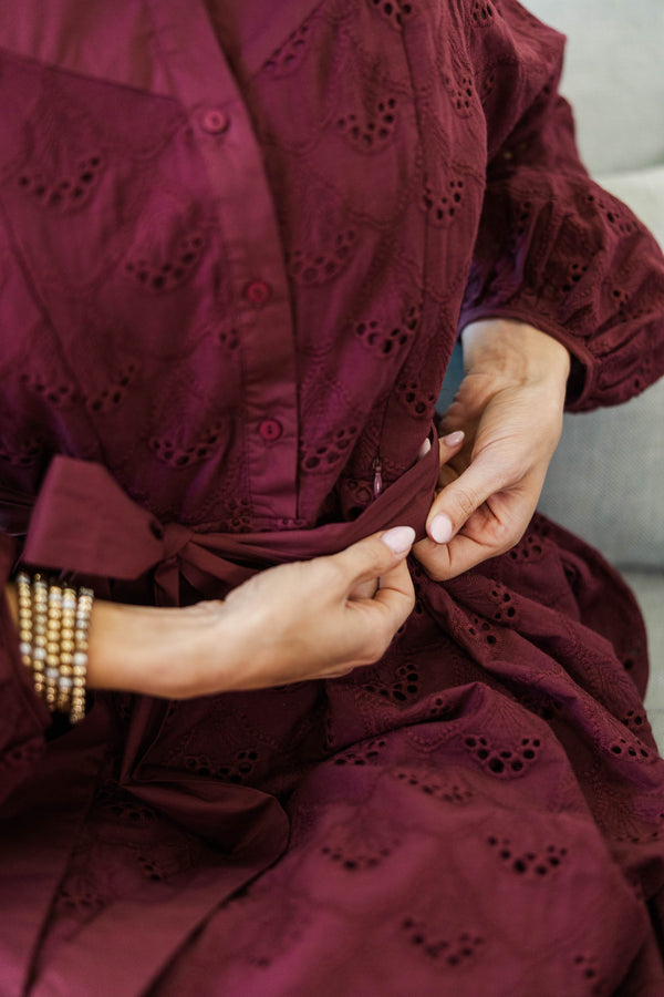 NURSING COLLECTION: Sweet Harmony Burgundy Eyelet Dress