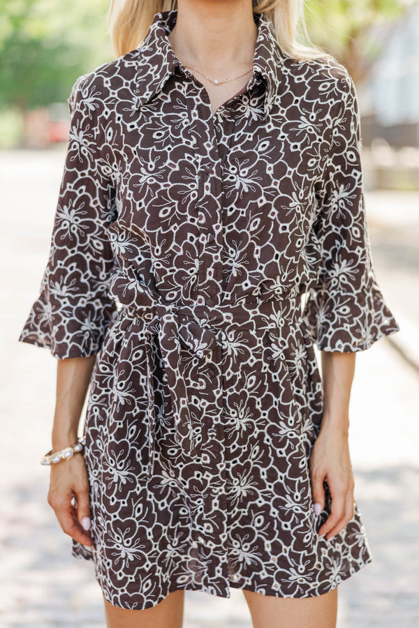 Wherever The Wind Blows Brown Eyelet Dress