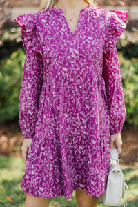 At This Time Plum Toile L/S Babydoll Dress
