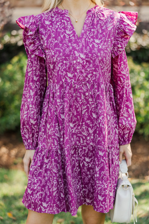 At This Time Plum Toile L/S Babydoll Dress