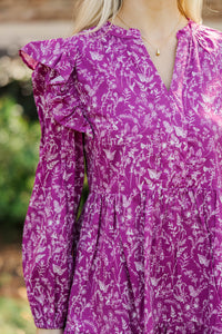 At This Time Plum Toile L/S Babydoll Dress