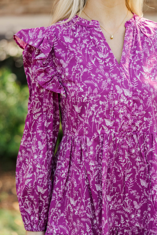 At This Time Plum Toile L/S Babydoll Dress