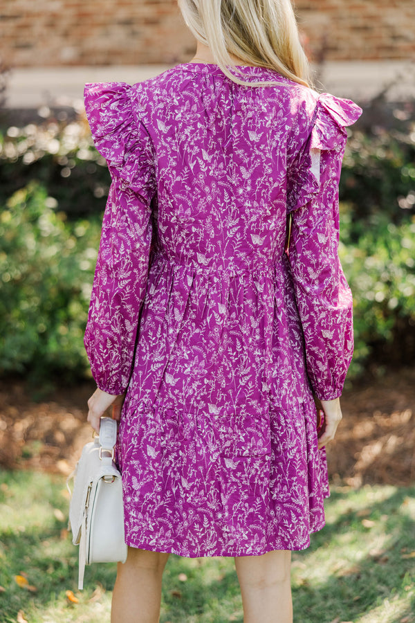 At This Time Plum Toile L/S Babydoll Dress