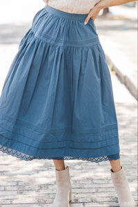 On Her Way Blue Midi Skirt