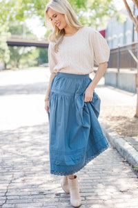 On Her Way Blue Midi Skirt