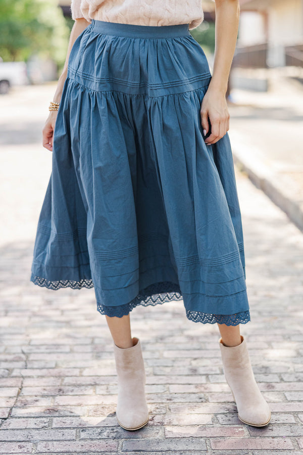On Her Way Blue Midi Skirt
