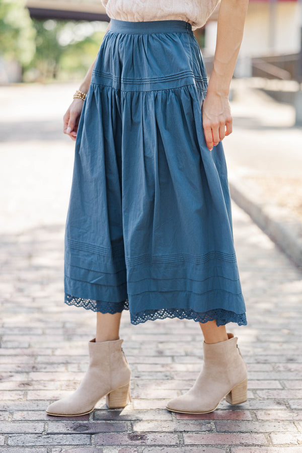 On Her Way Blue Midi Skirt