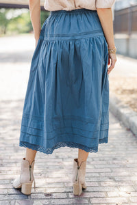 On Her Way Blue Midi Skirt