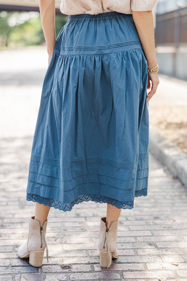 On Her Way Blue Midi Skirt