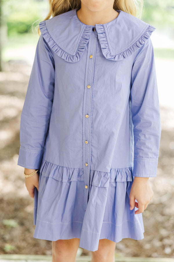 Girls: Whispering Willow Lavender Collar Shirt Dress