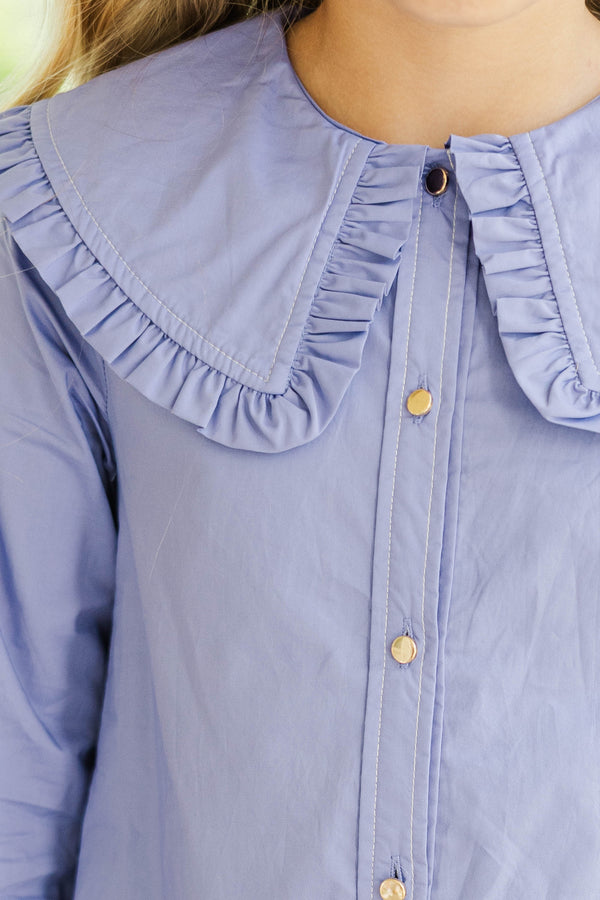 Girls: Whispering Willow Lavender Collar Shirt Dress