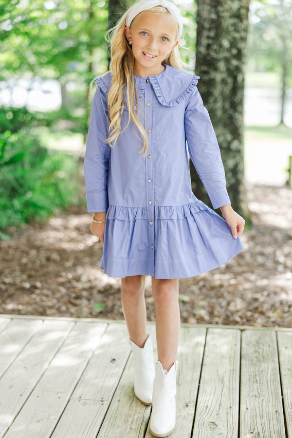 Girls: Whispering Willow Lavender Collar Shirt Dress