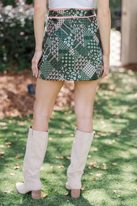To The Countryside Olive Patchwork Skirt